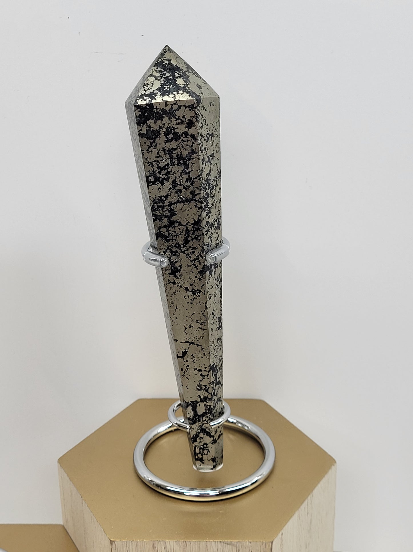 Pyrite wand on stand