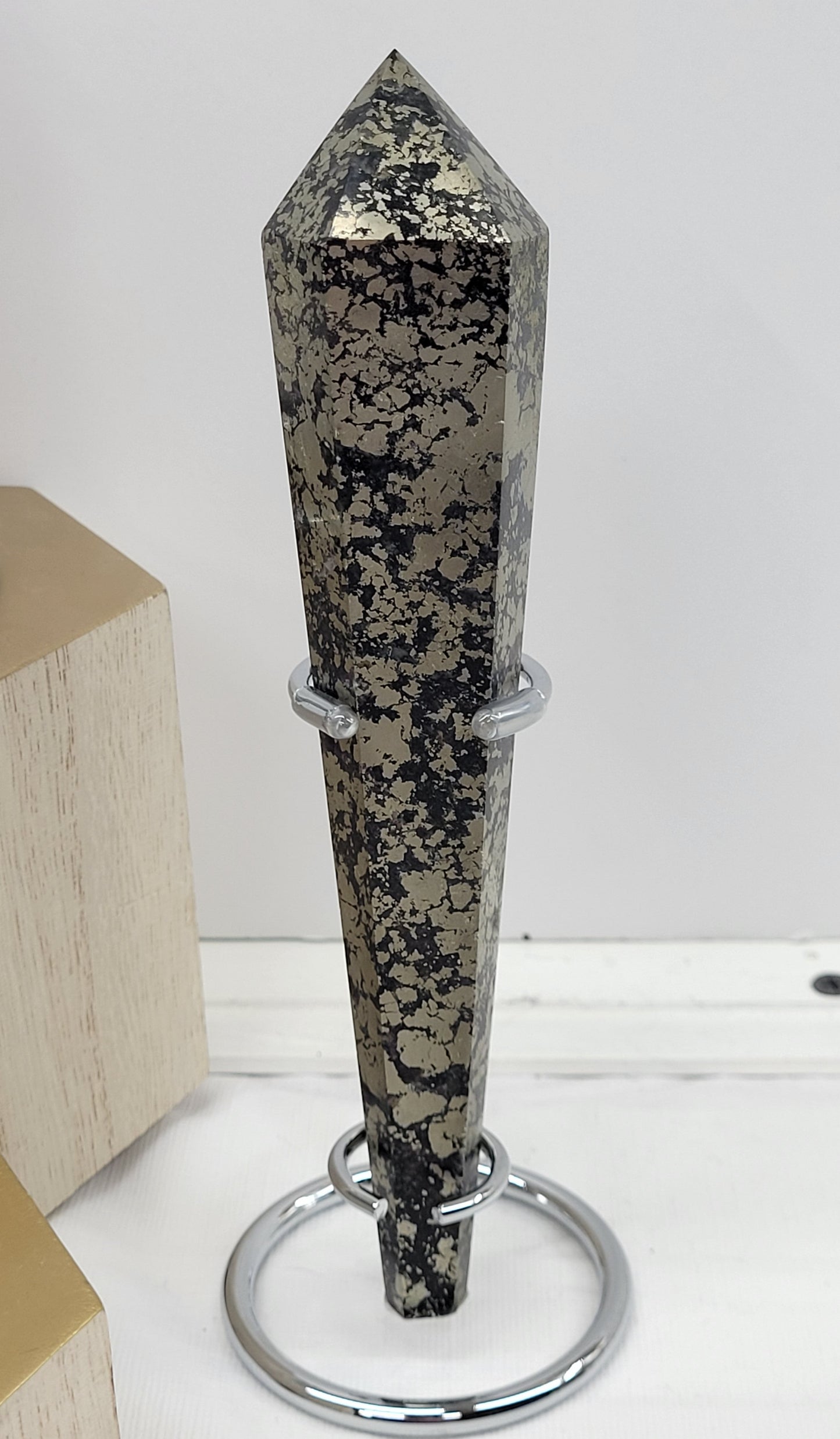 Pyrite wand on stand