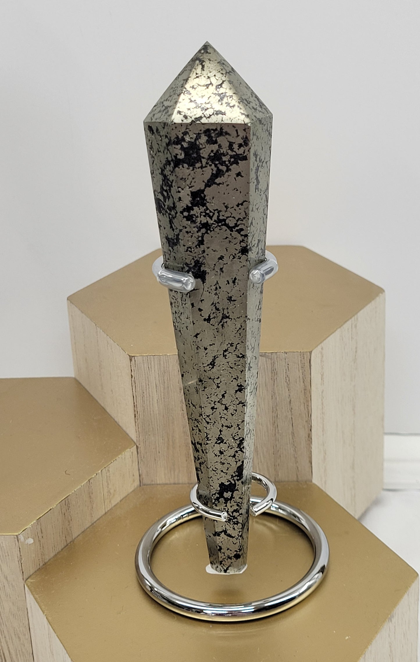 Pyrite wand on stand