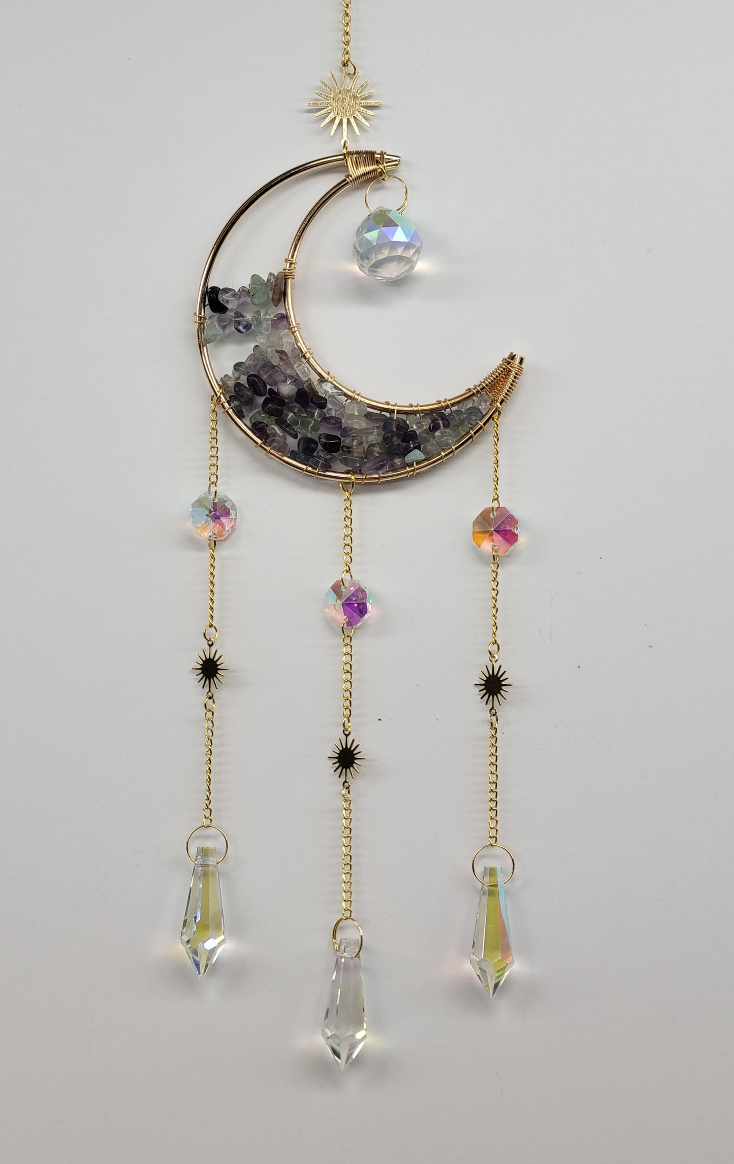 Suncatcher - Moon w/ Fluorite chips