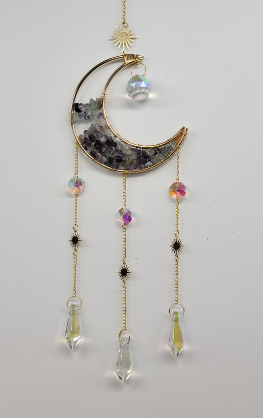 Suncatcher - Moon w/ Fluorite chips