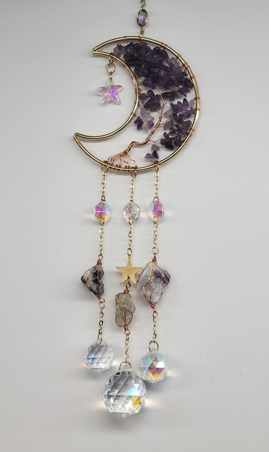 Suncatcher - Moon w/ Amethyst Tree of Life