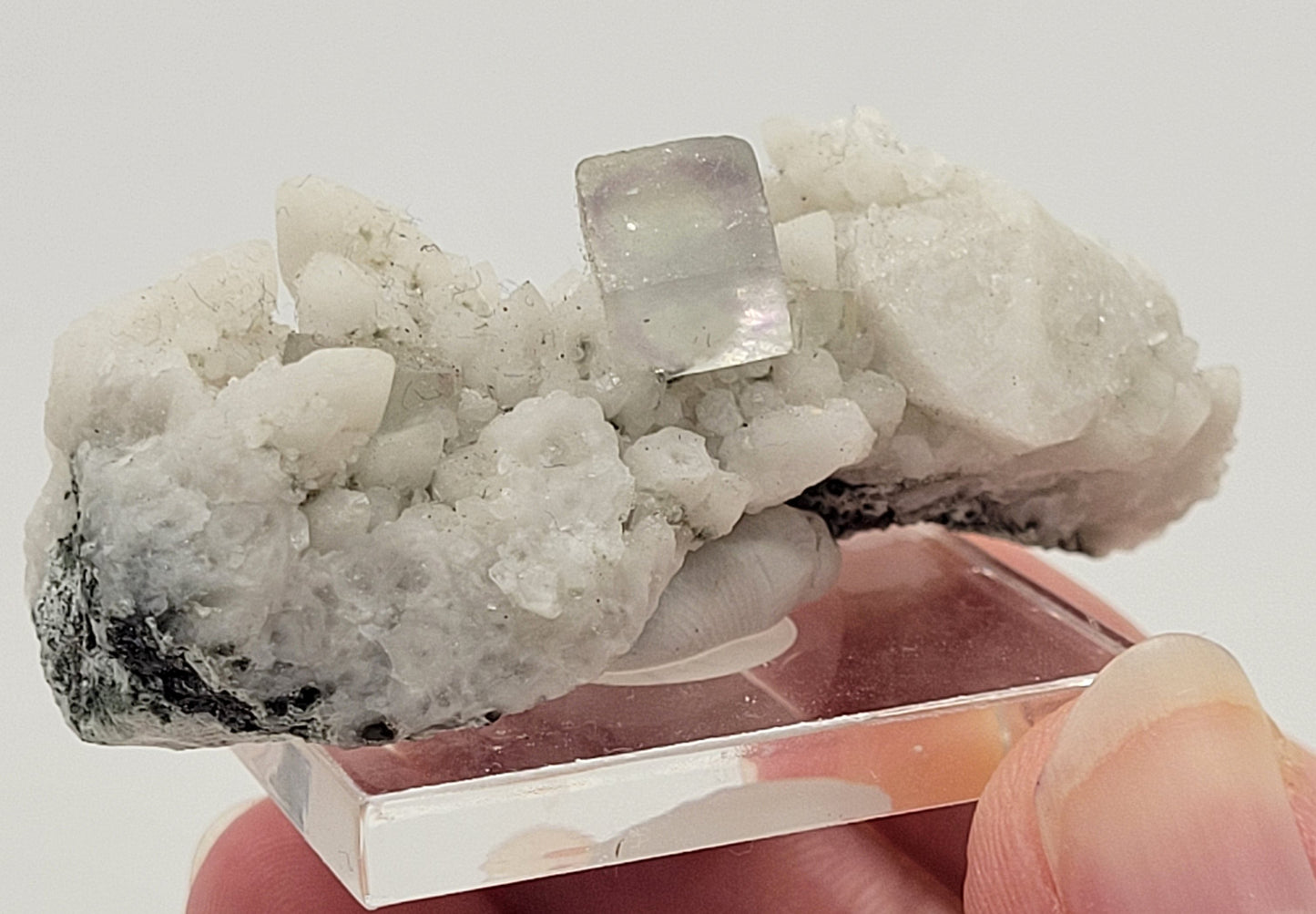 Fluorite on Candle Quartz - China
