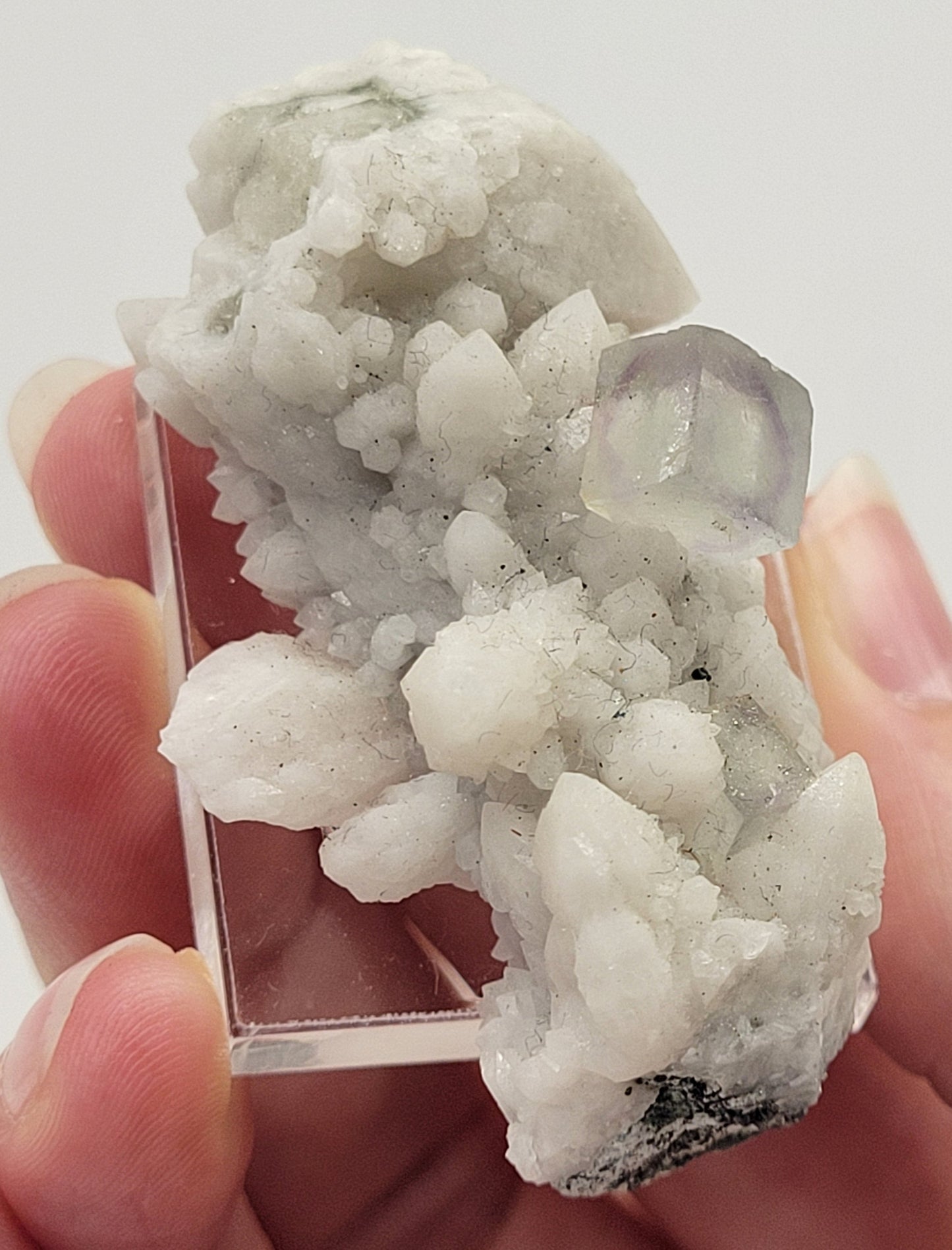 Fluorite on Candle Quartz - China