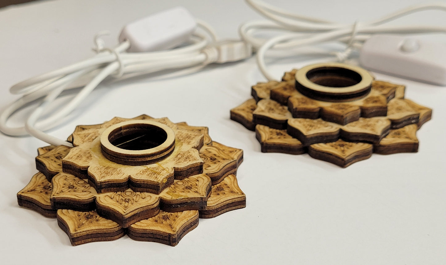 Lighted sphere stand - Wood lotus