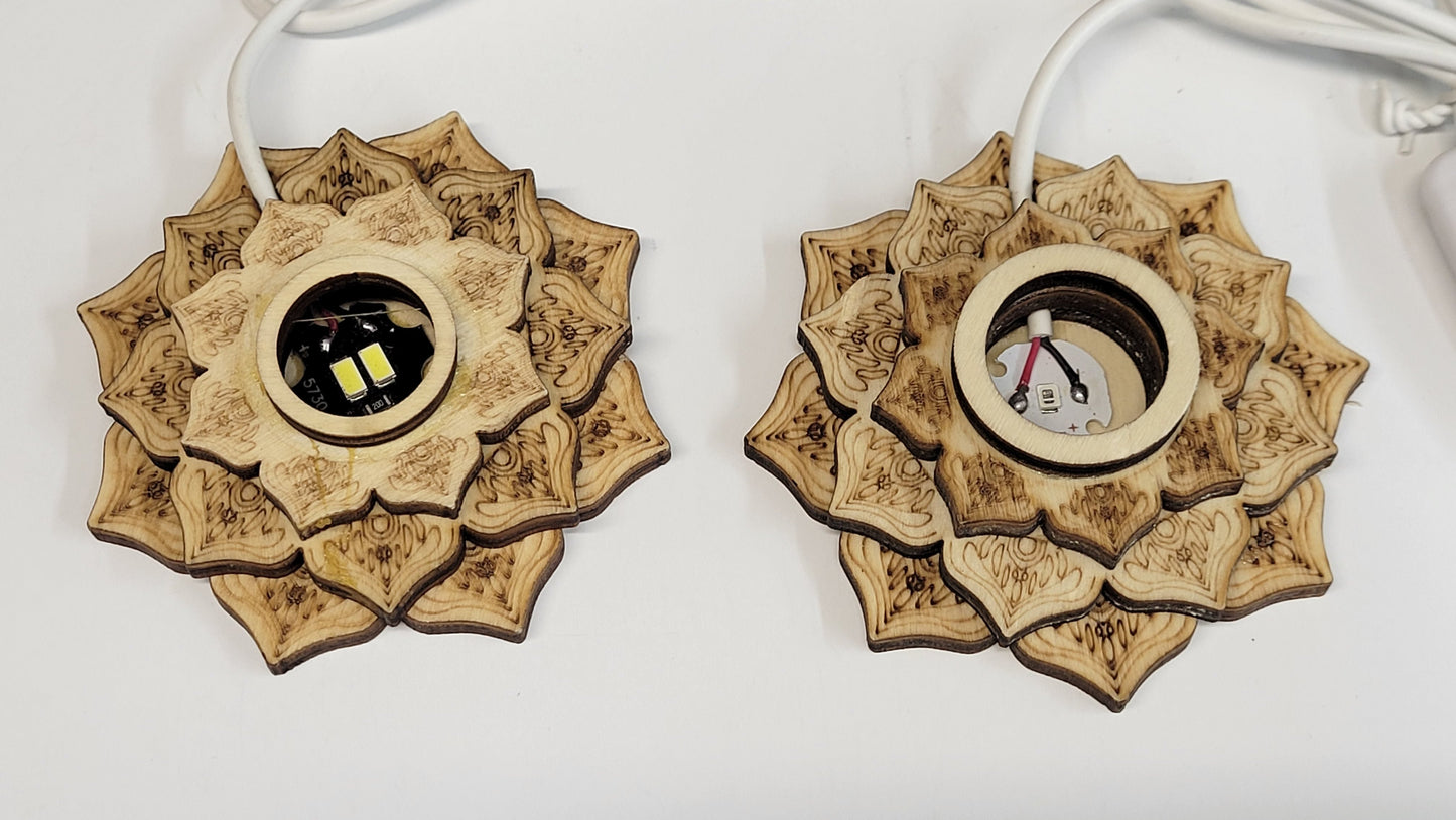 Lighted sphere stand - Wood lotus