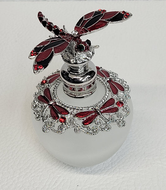 Perfume bottle - Clear bottle w/ red & black dragonfly