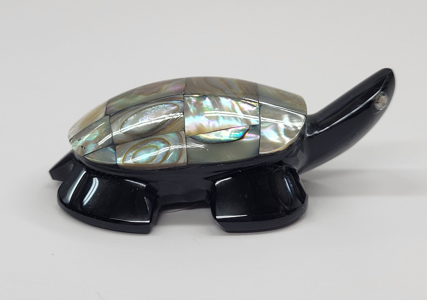 Abalone shell & Obsidian turtle carvings