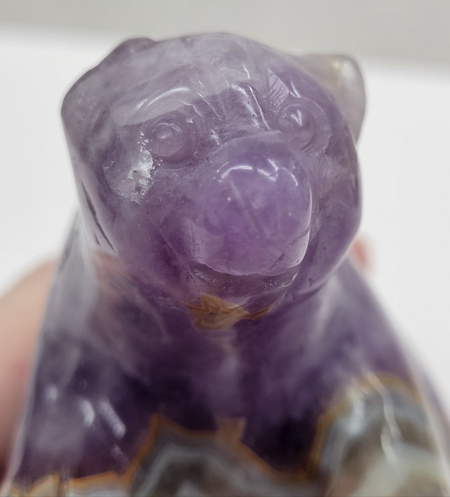 Bear carving - Amethyst w/ Agate (L)