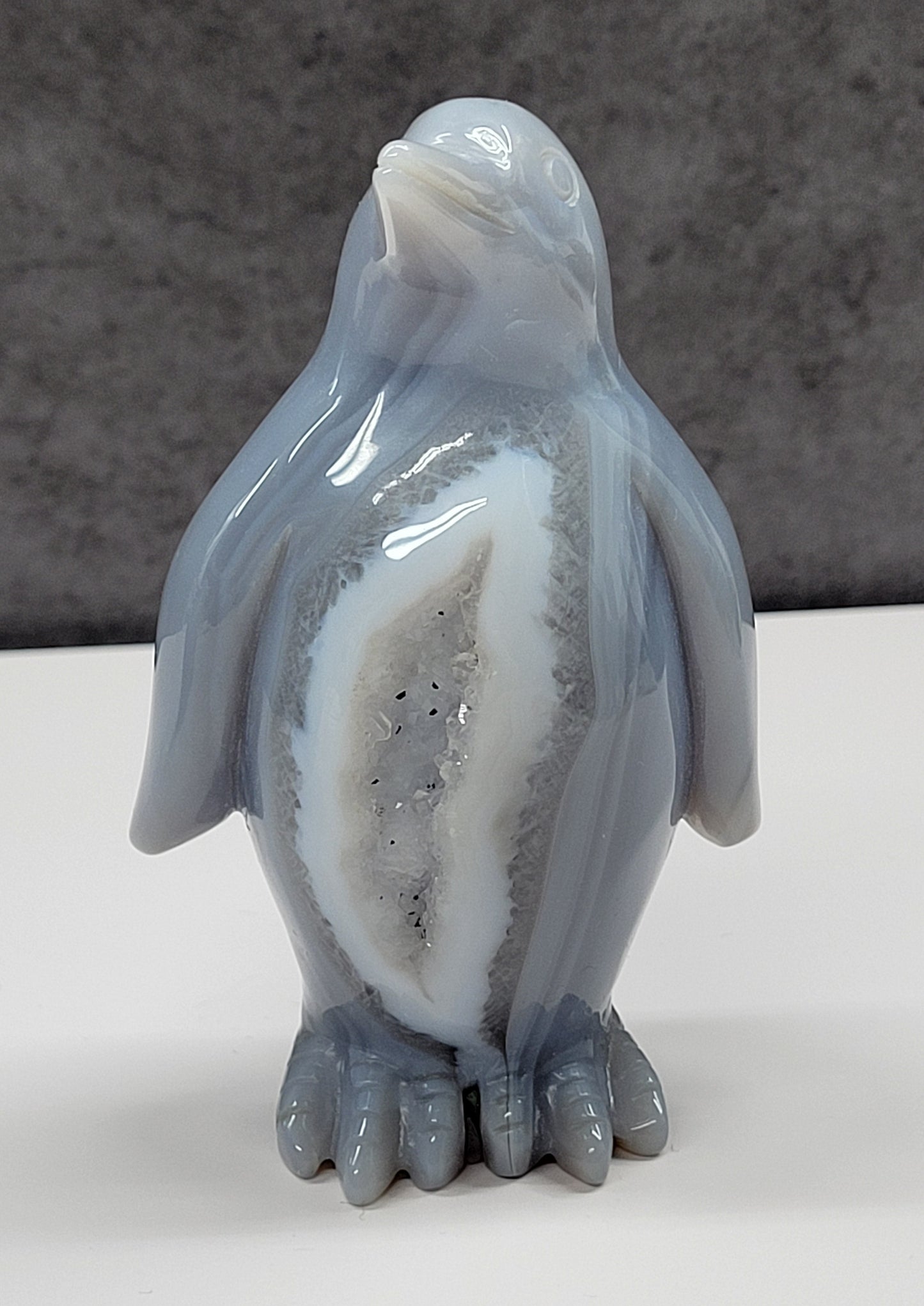Drusy Agate penguin carving
