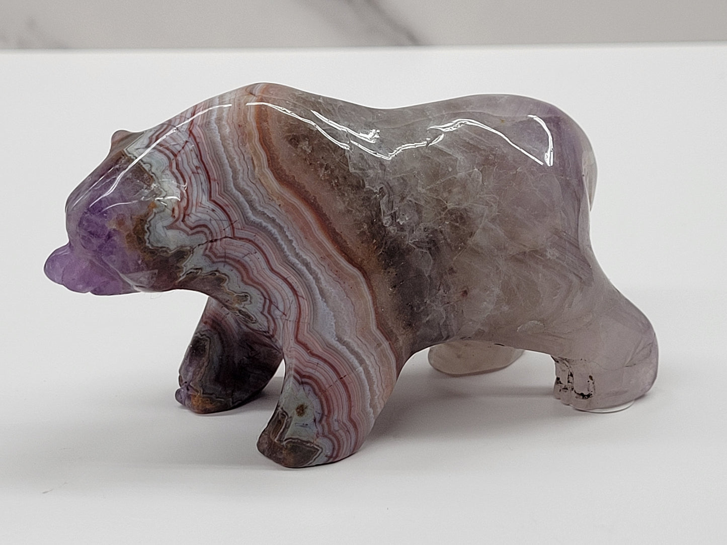 Bear carving - Amethyst w/ Agate (L)