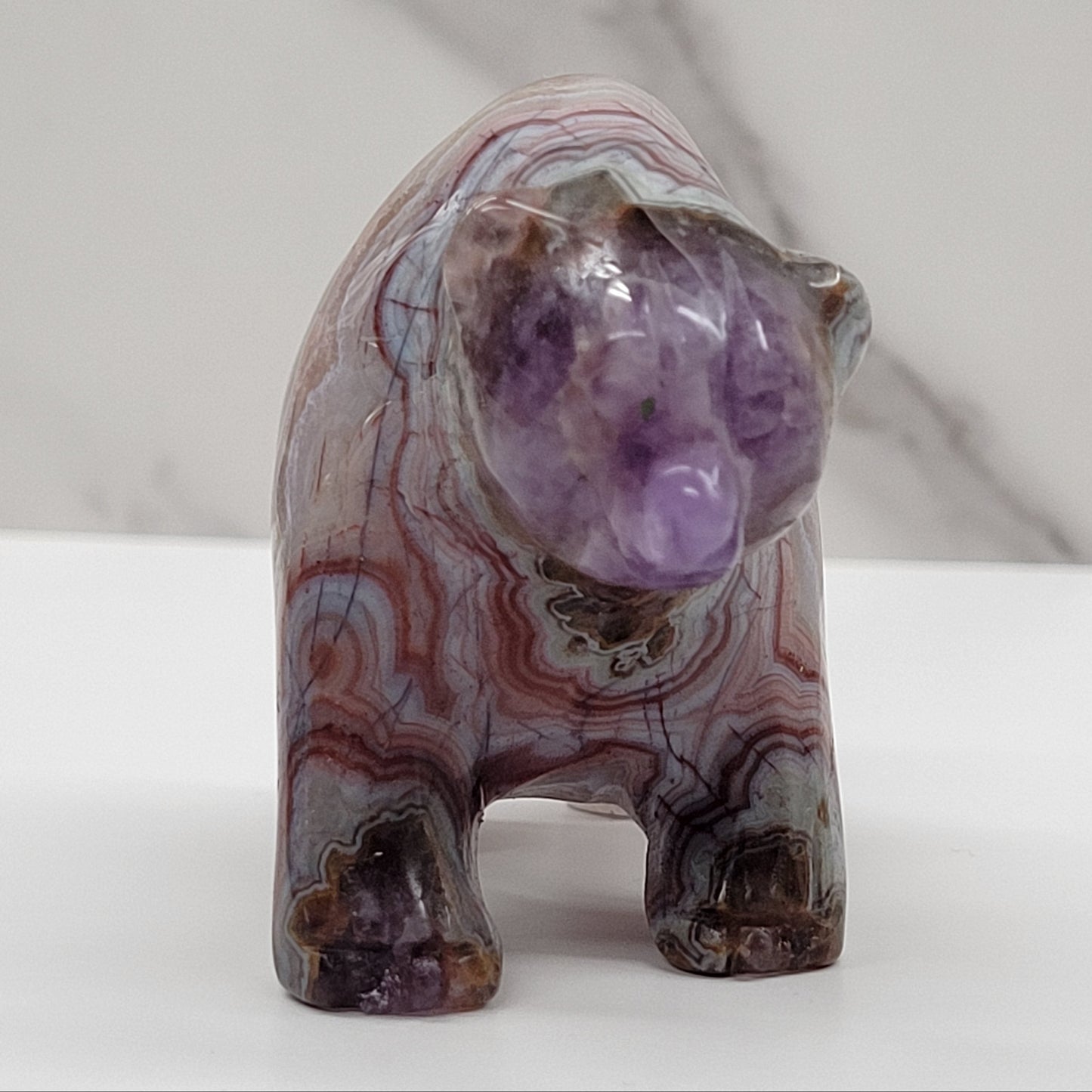 Bear carving - Amethyst w/ Agate (L)