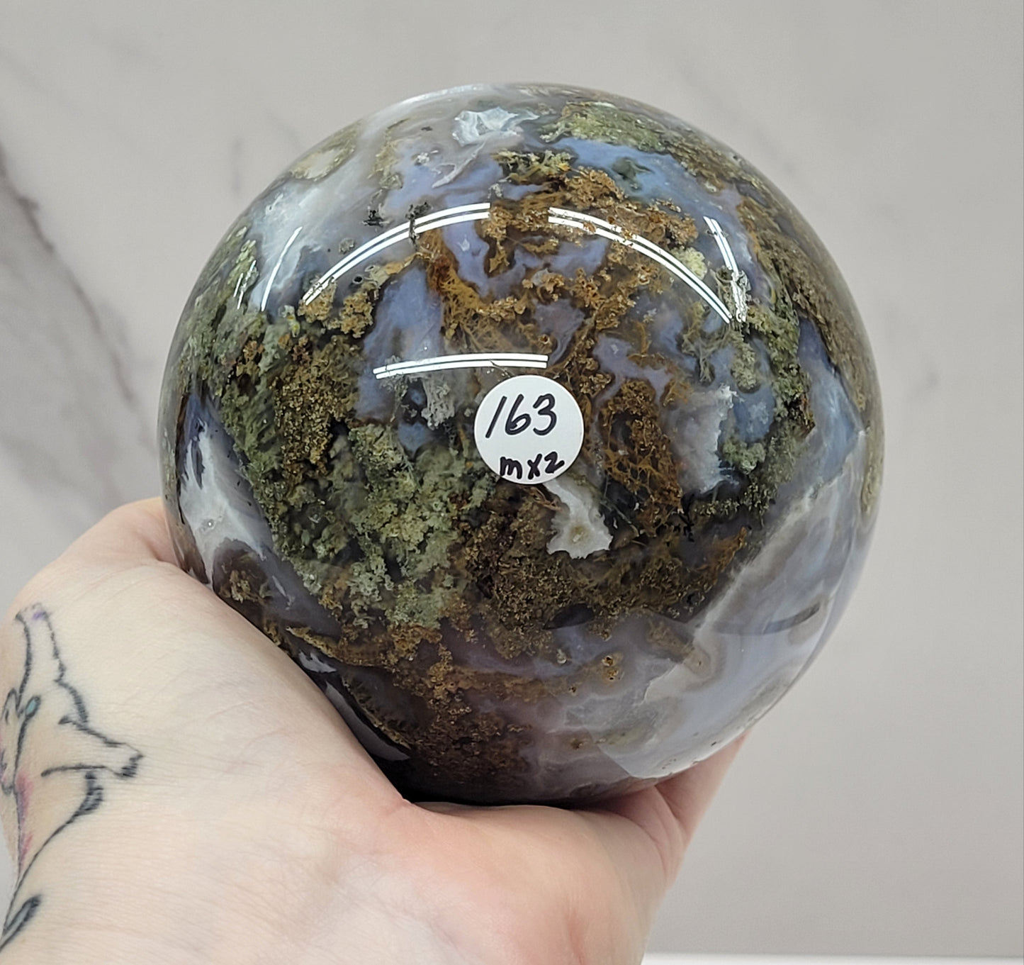 Moss Agate sphere (L & XL)