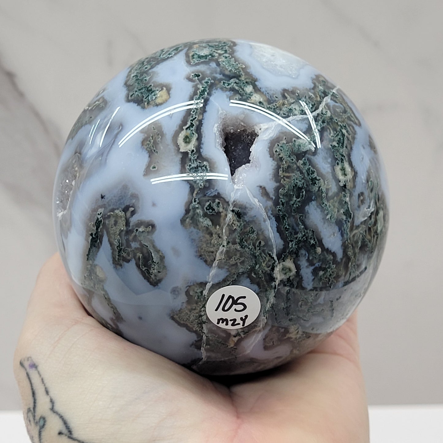 Moss Agate sphere (L & XL)