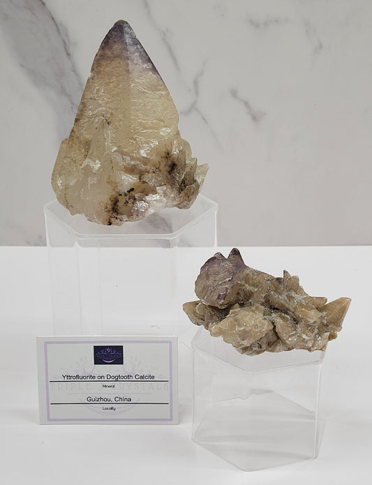 Yttrofluorite on Dogtooth Calcite - China
