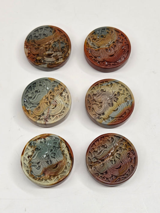 Alashan Agate mini carving - Phoenix coin