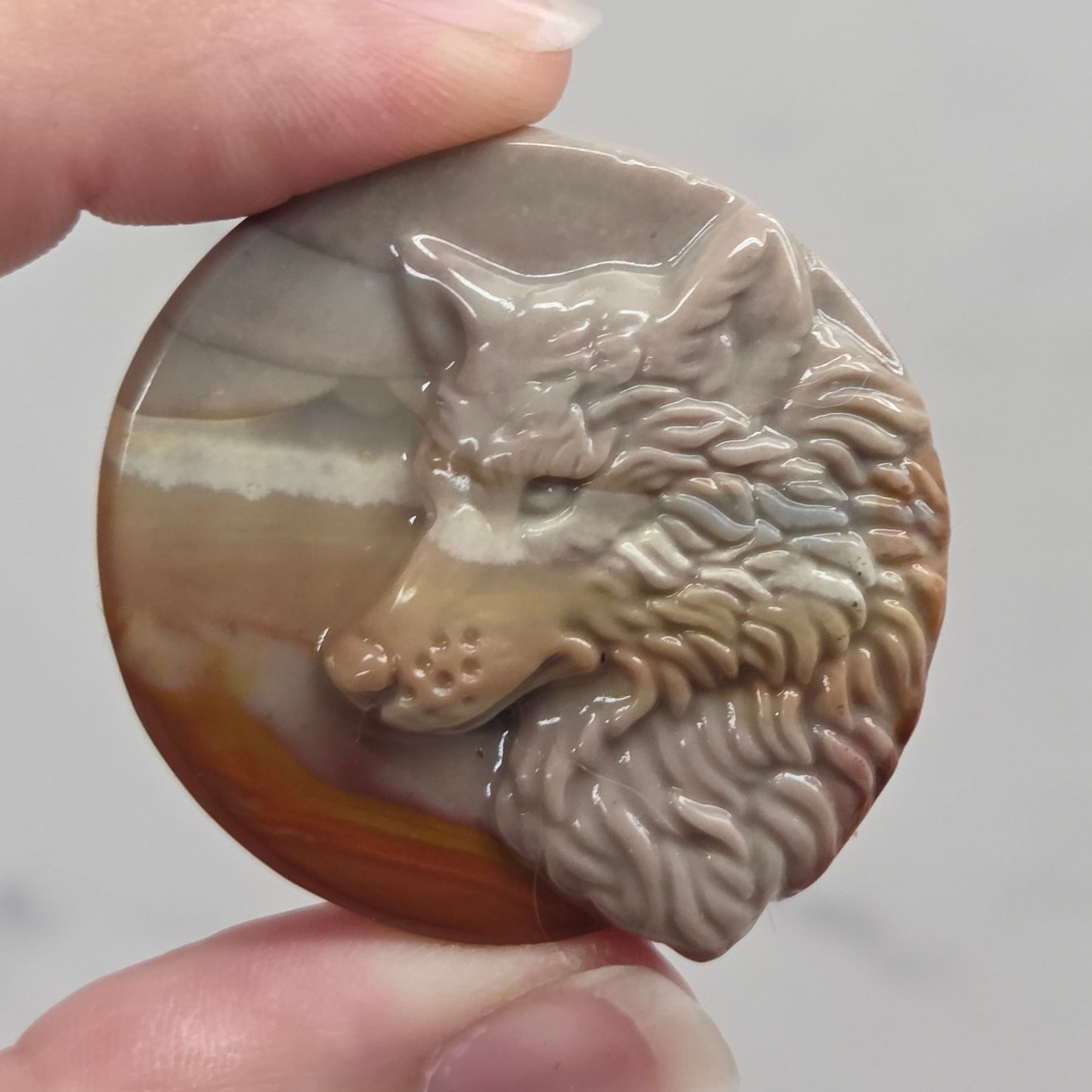 Alashan Agate mini carving - Wolf coin