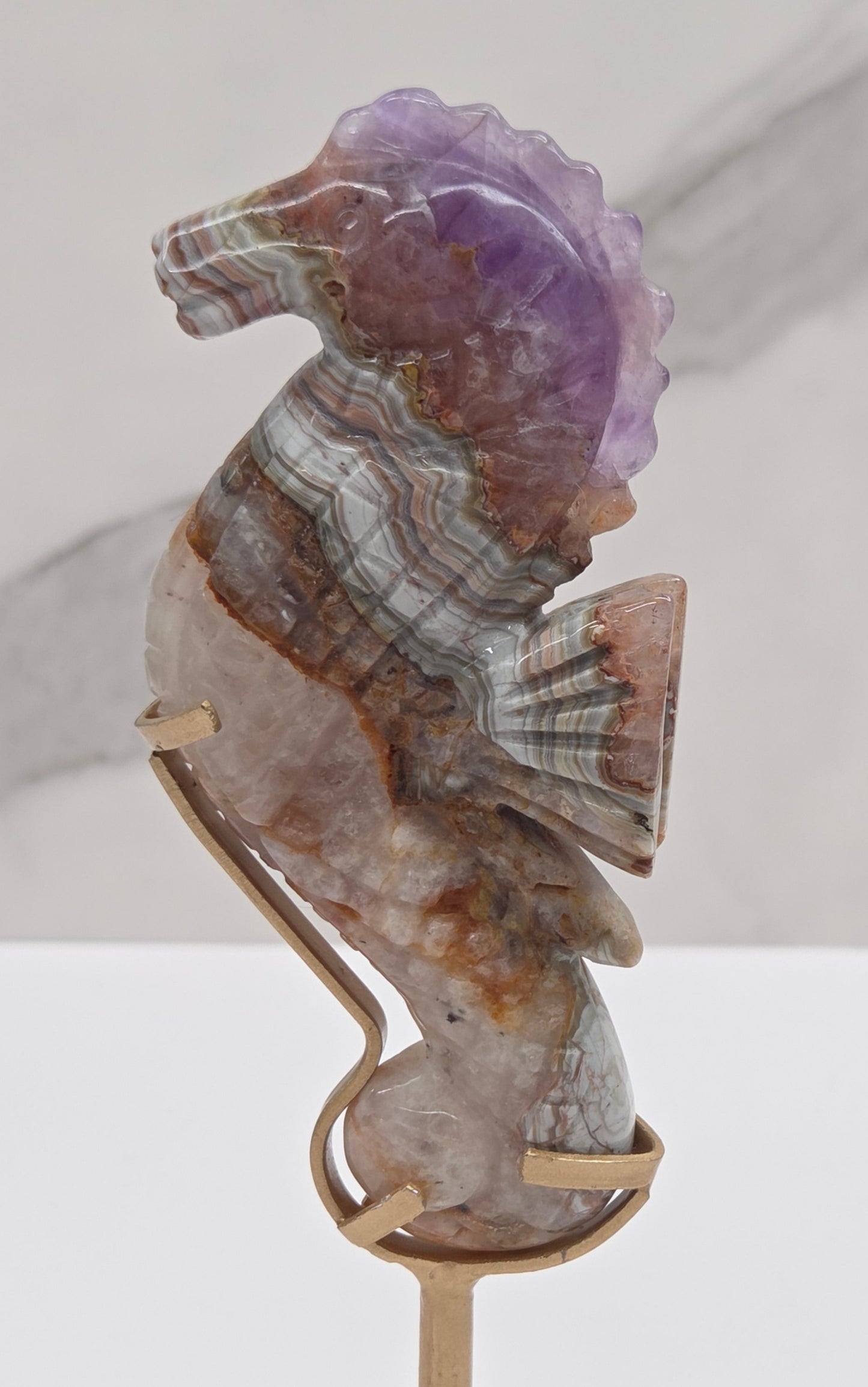 Amethyst w/ Agate seahorse (on stand)