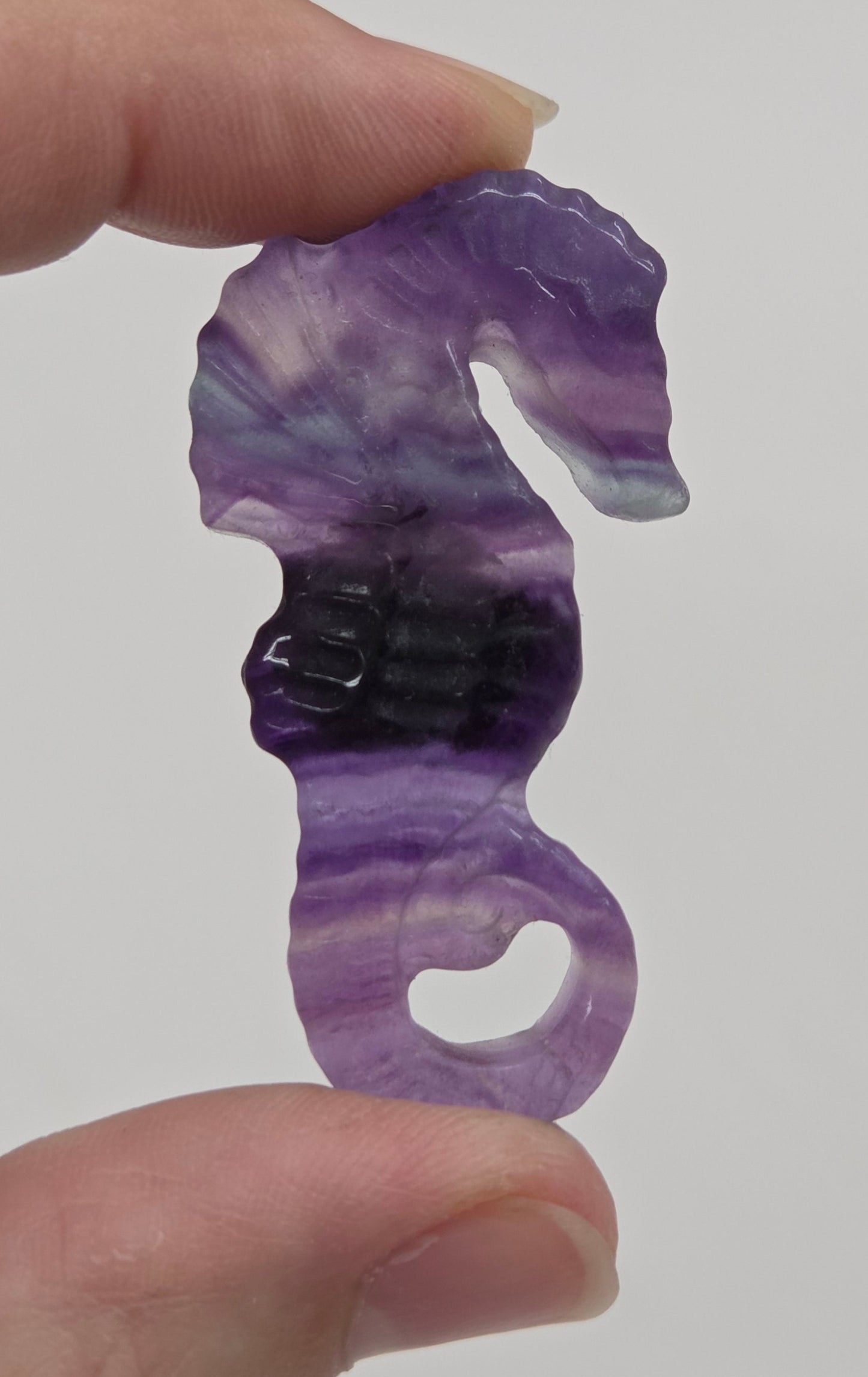 Fluorite seahorse carving