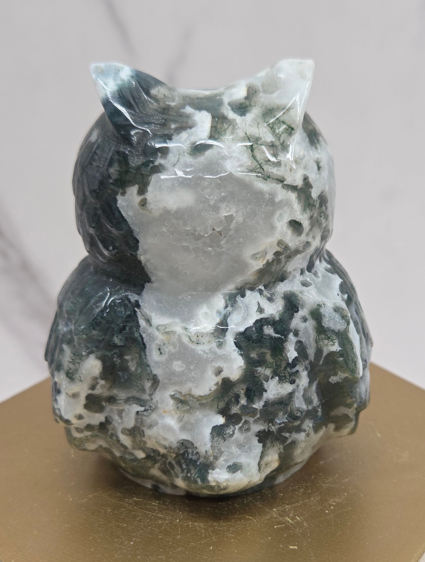 Owl carving large - Moss Agate