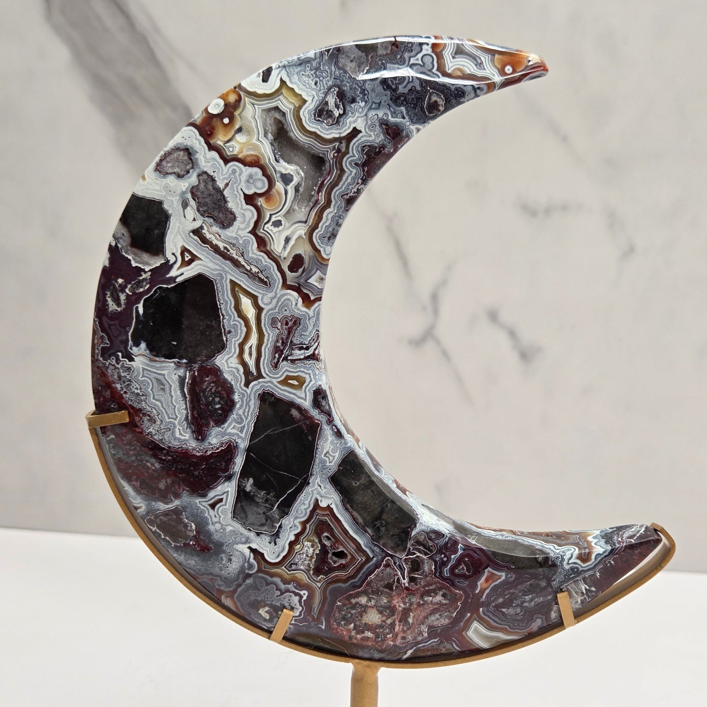 Mexican Agate moon on stand