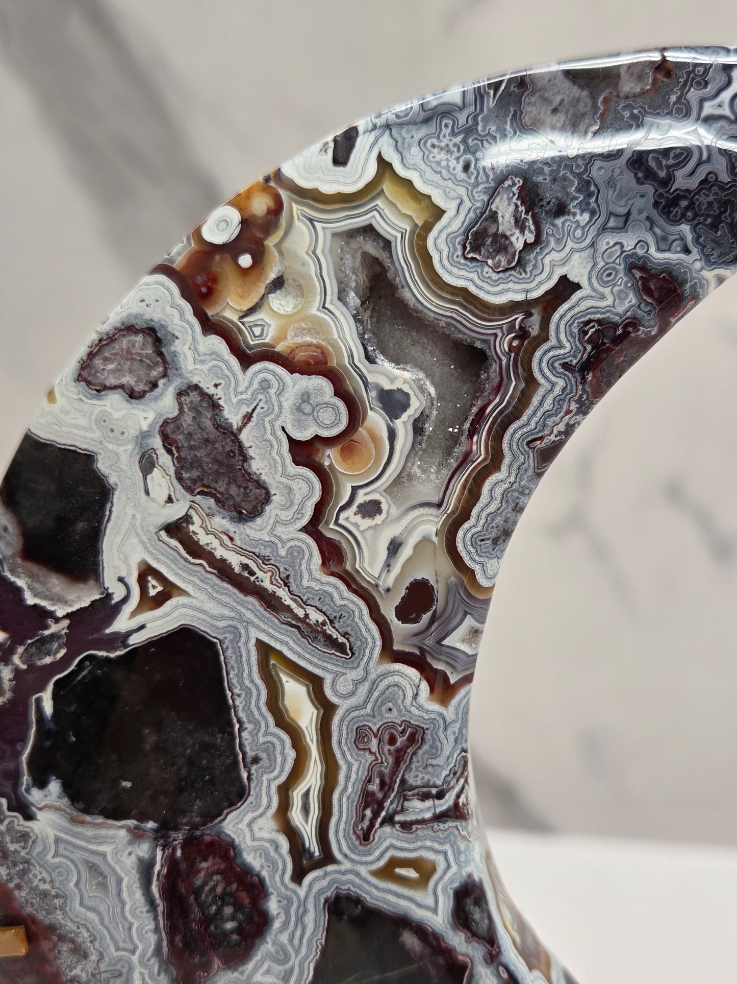 Mexican Agate moon on stand