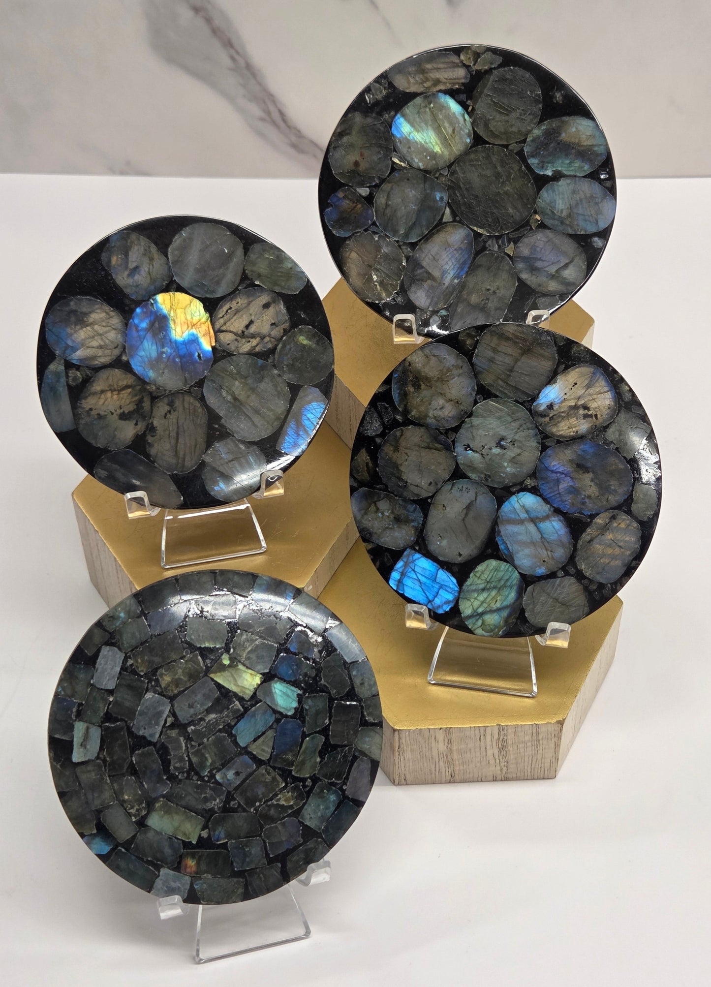 Labradorite slice trivet/disc