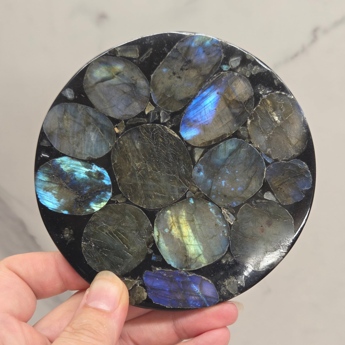 Labradorite slice trivet/disc