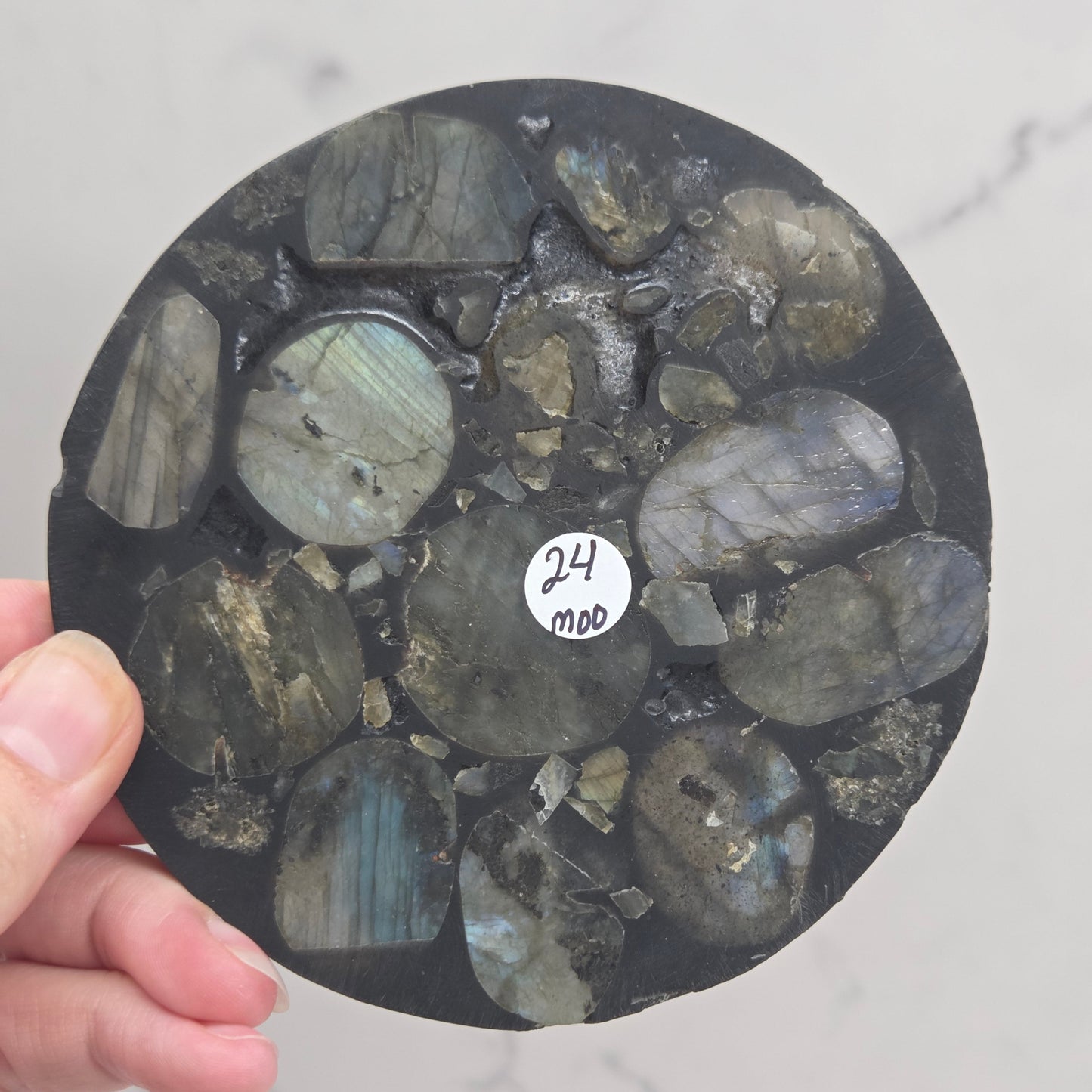 Labradorite slice trivet/disc