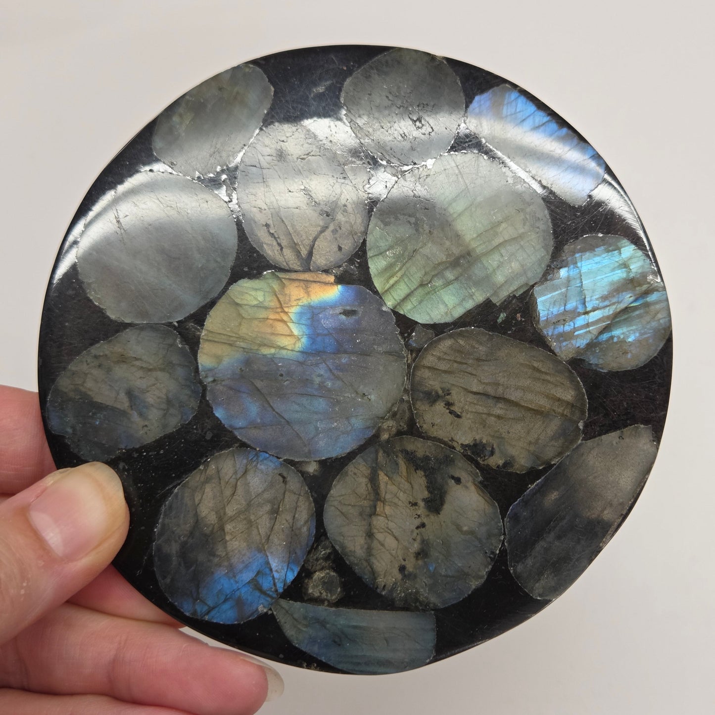 Labradorite slice trivet/disc