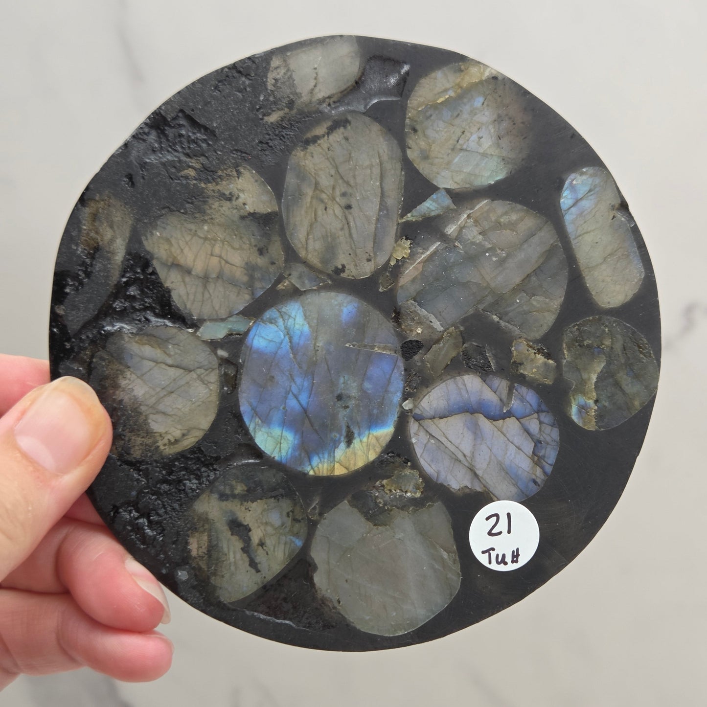 Labradorite slice trivet/disc
