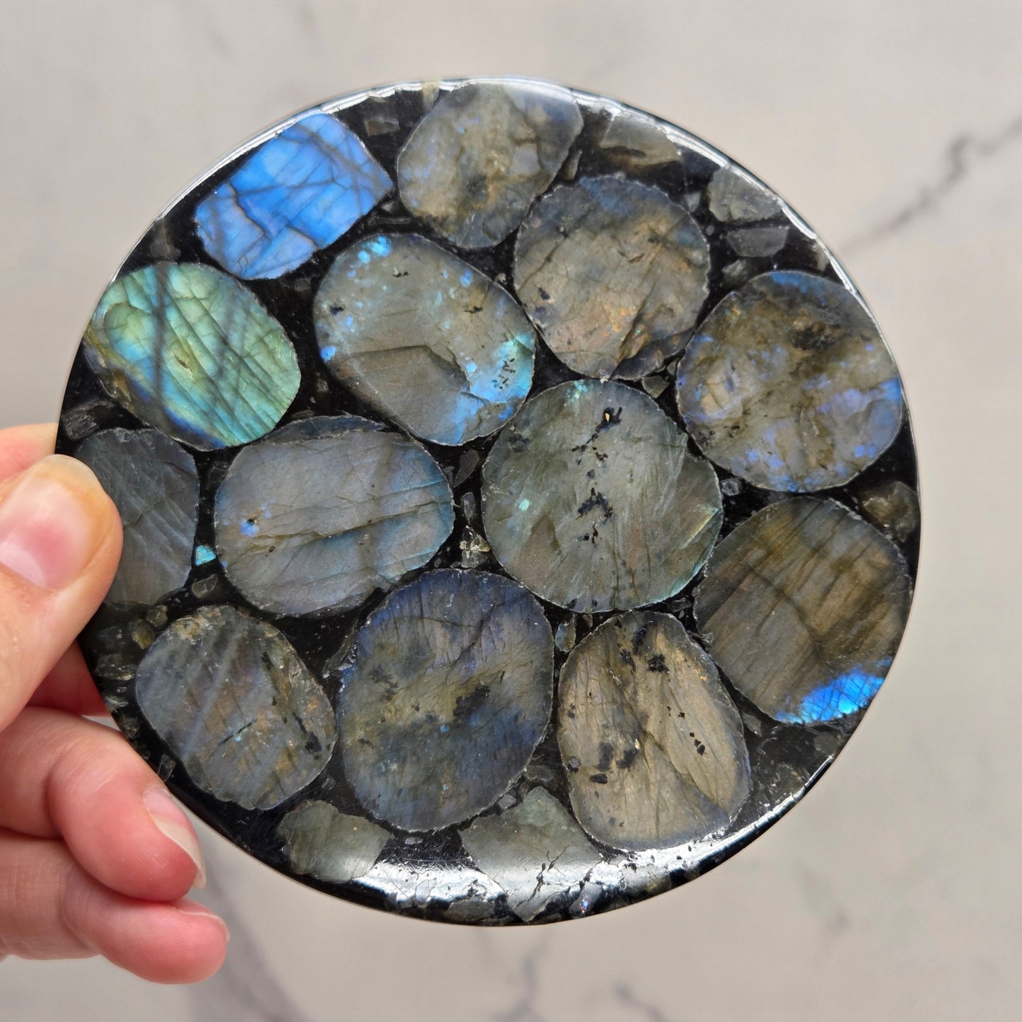 Labradorite slice trivet/disc