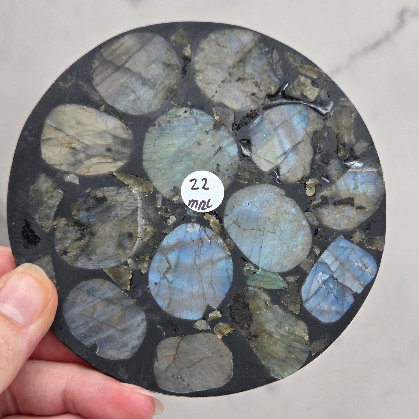Labradorite slice trivet/disc