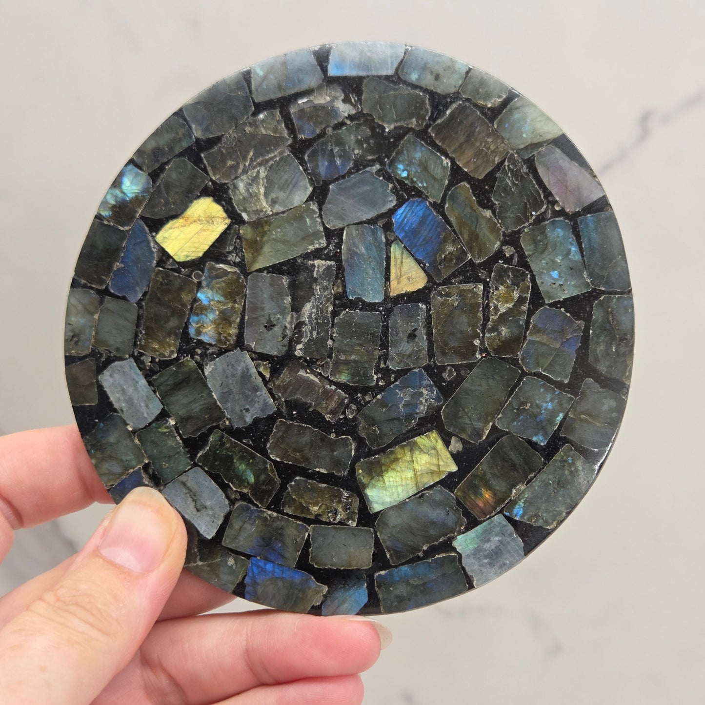 Labradorite slice trivet/disc