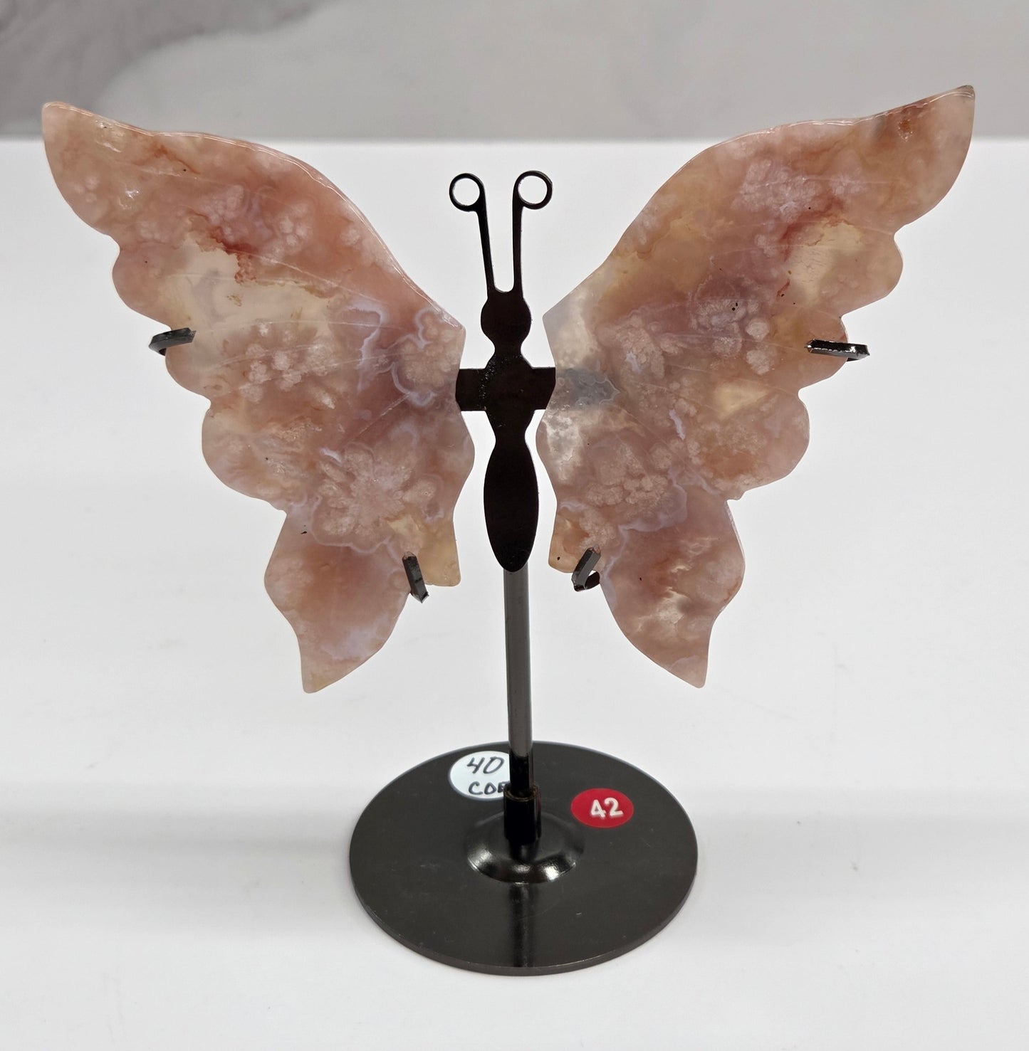 Wings - Pink Amethyst w/ Flower Agate butterfly