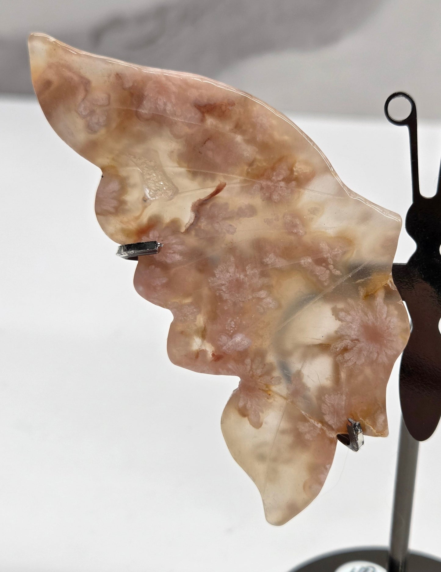 Wings - Pink Amethyst w/ Flower Agate butterfly