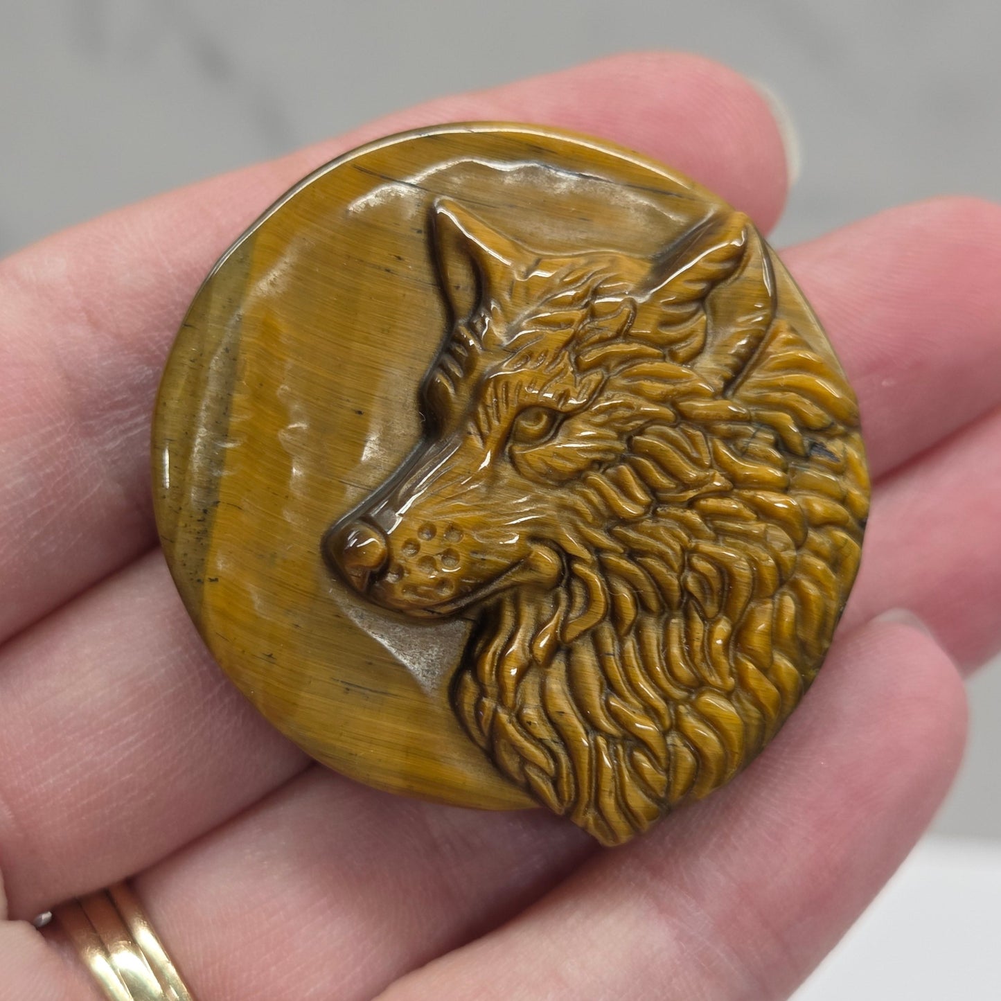 Wolf coin - Tigers Eye