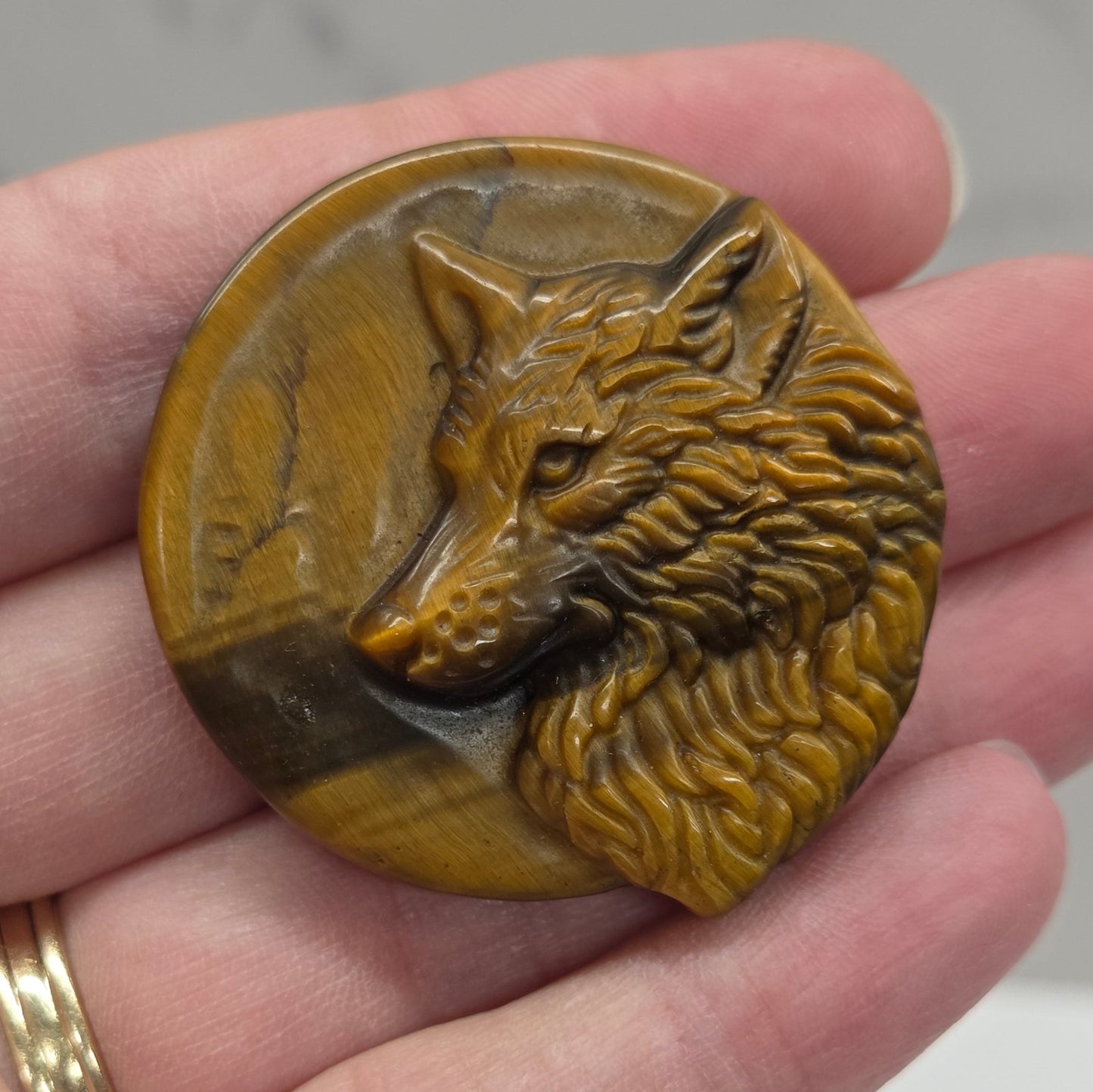 Wolf coin - Tigers Eye