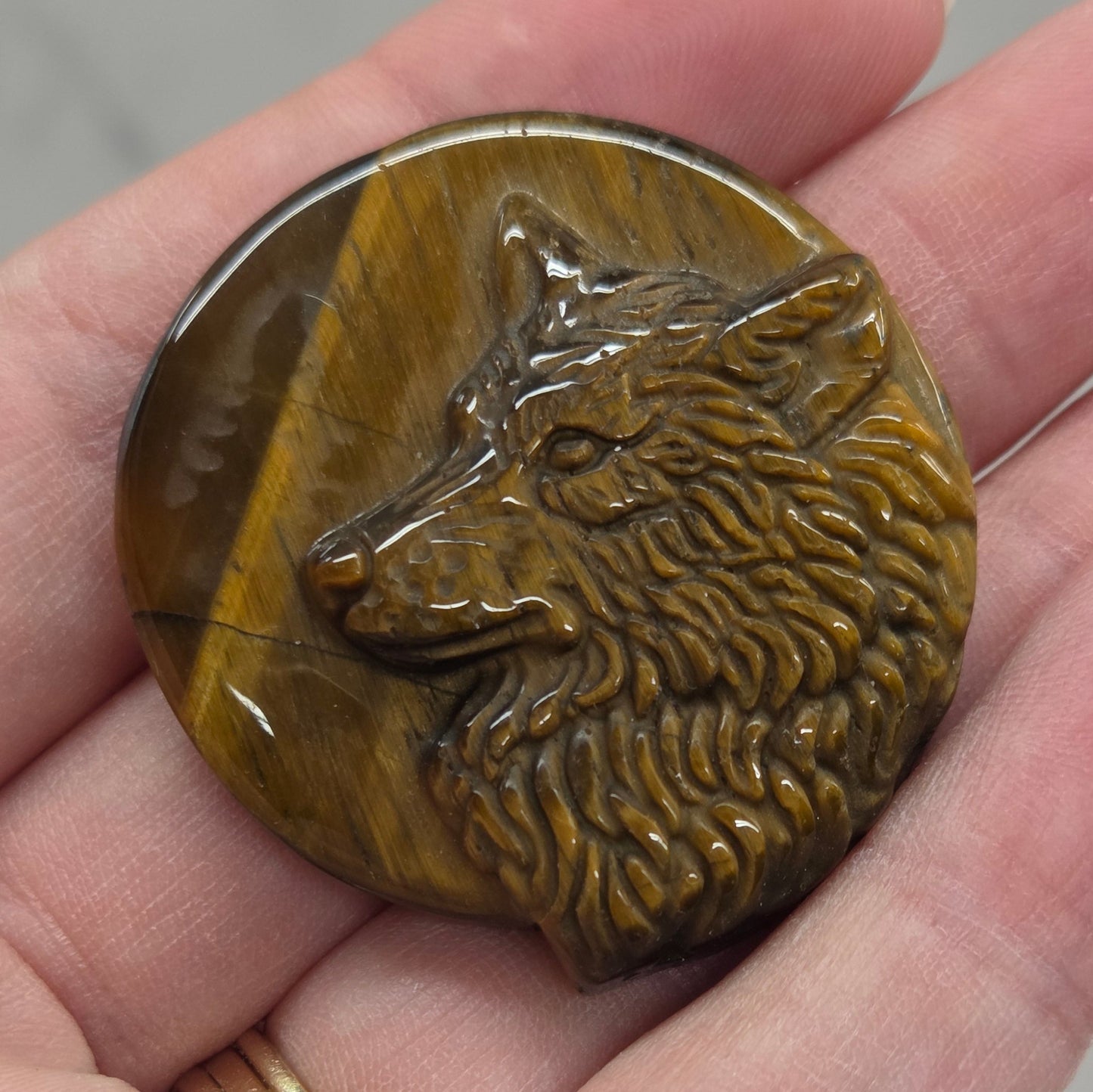 Wolf coin - Tigers Eye