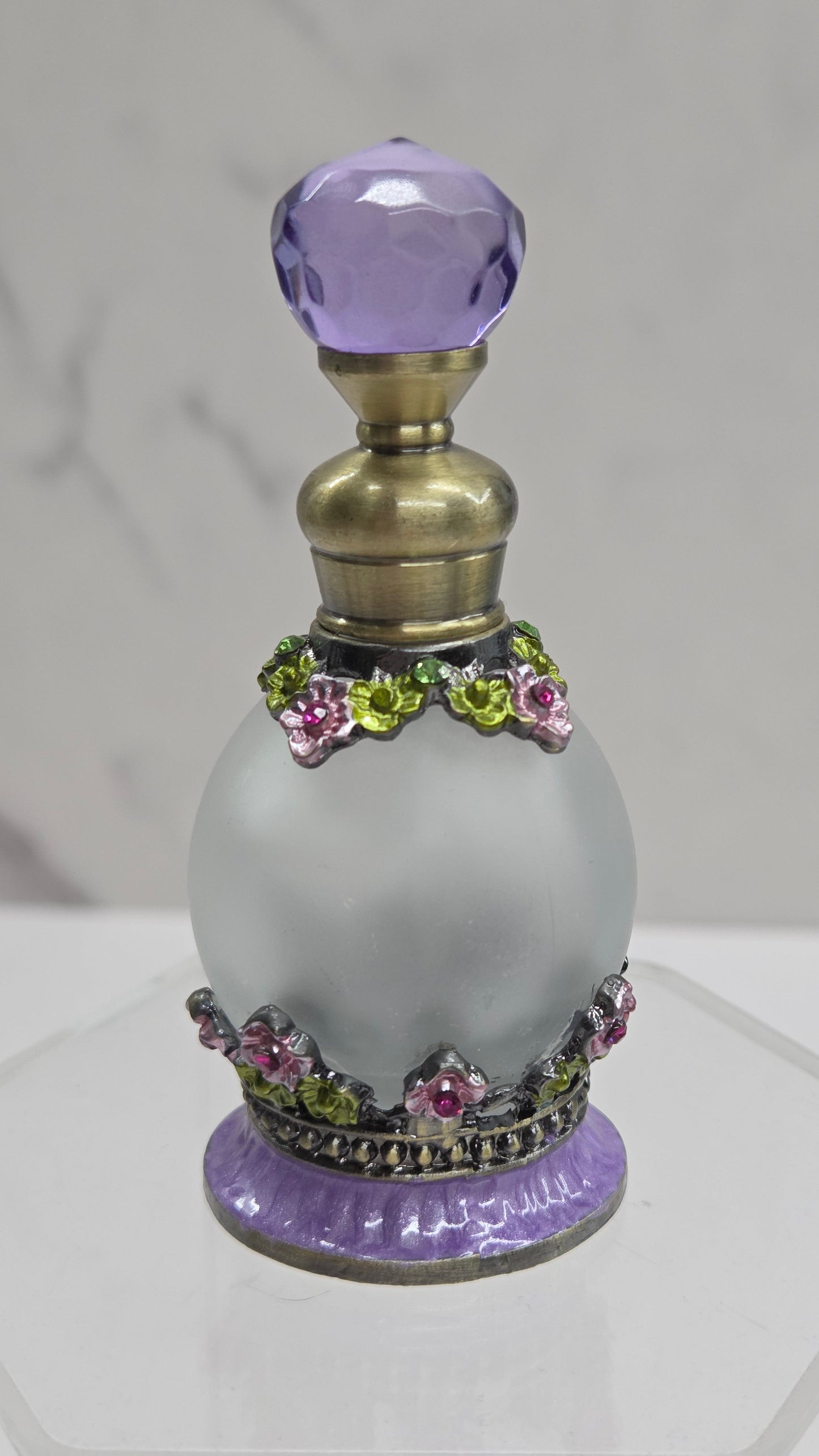 Perfume bottle - Clear glass w/ flowers