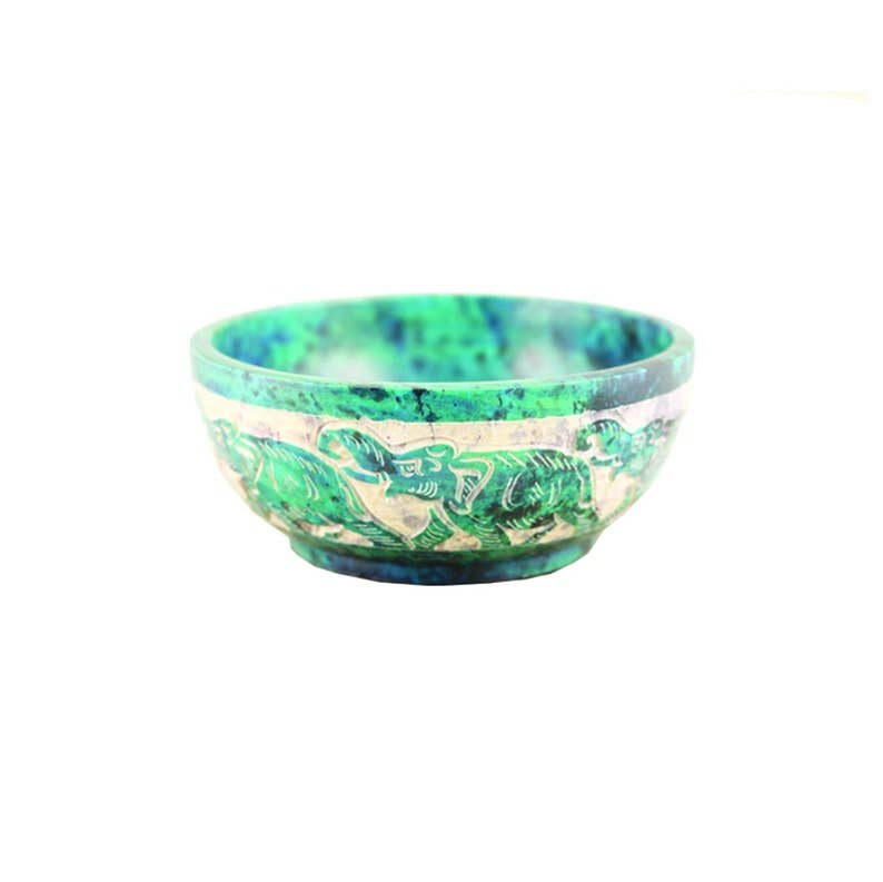 Hand Carved Soaptone Smudge Bowl - Turquoise Elephant