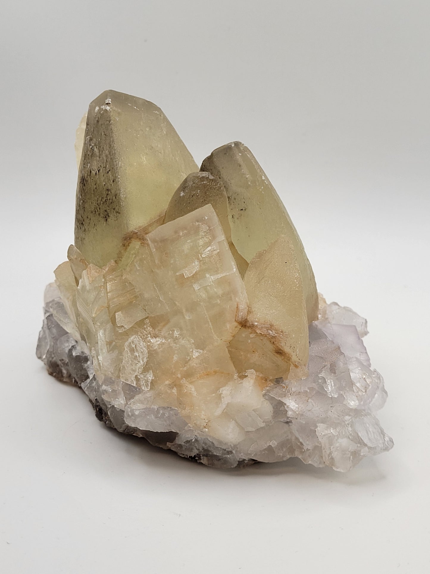 Dog Tooth Calcite on Fluorite