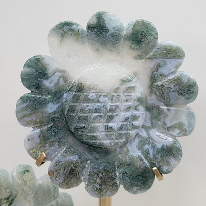 Triple sunflower on stand - Moss Agate
