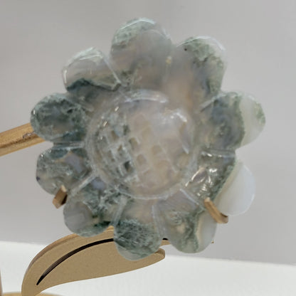 Triple sunflower on stand - Moss Agate