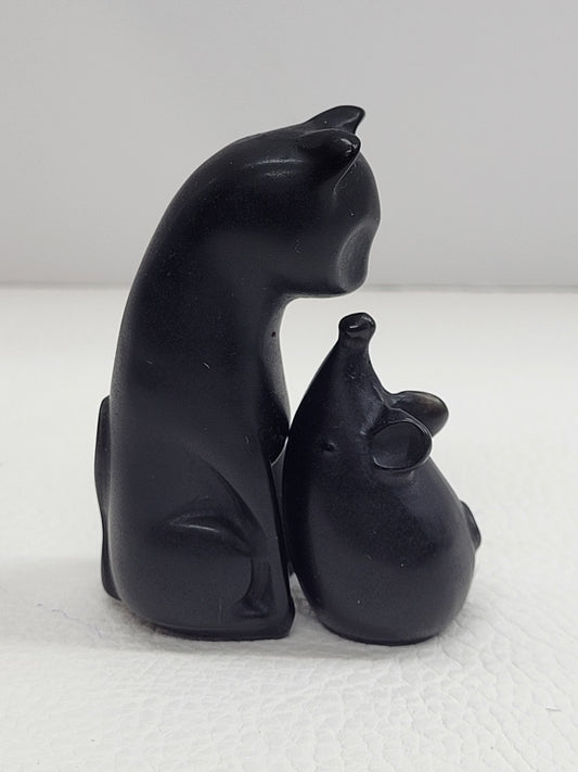 Obsidian Cat & Mouse carving