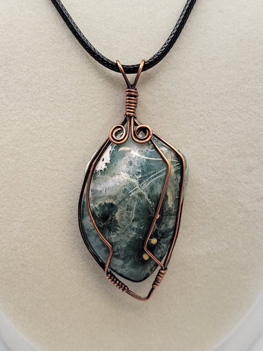 Wire wrapped cabochon necklace - Old Stock Ocean Jasper
