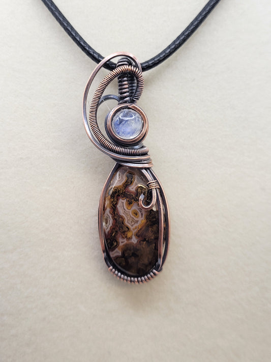 Wire wrapped cabochon necklace - Turkish Stick Agate w/ Moonstone