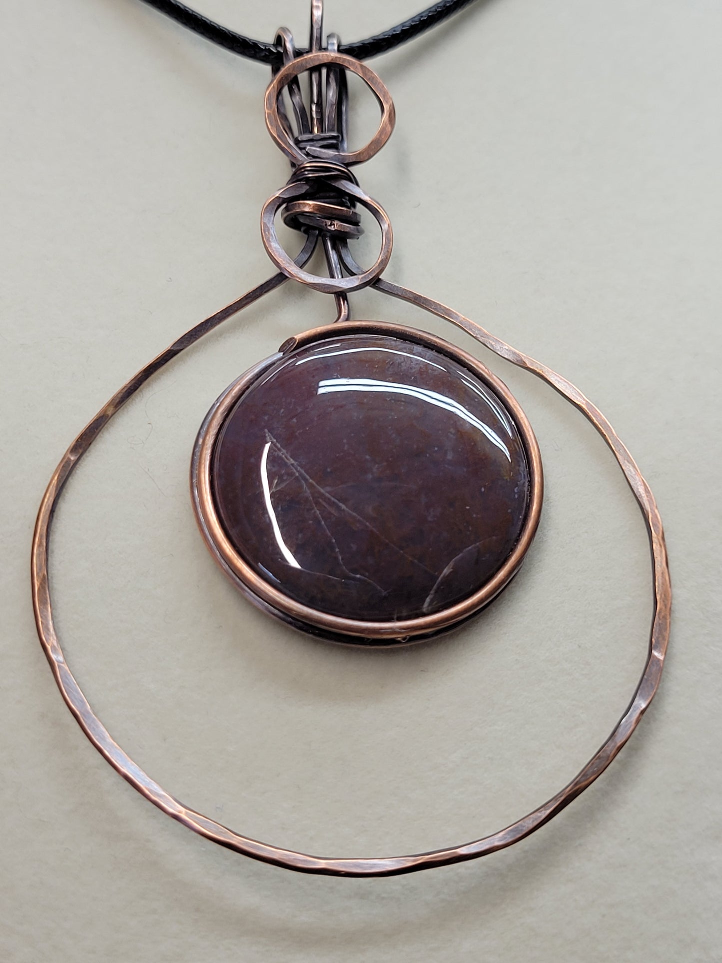 Wire wrapped cabochon necklace - Red Moss
