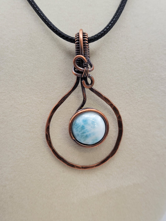 Wire wrapped cabochon necklace - Larimar