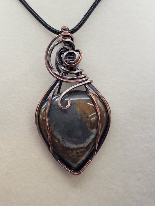 Wire wrapped cabochon necklace - Imperial Jasper